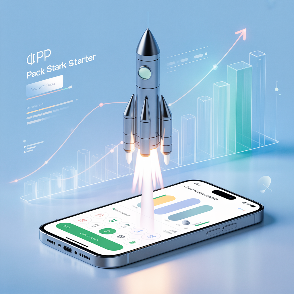 montres une fusée qui prend départ d'un téléphone. Pour illustrer démarrage.